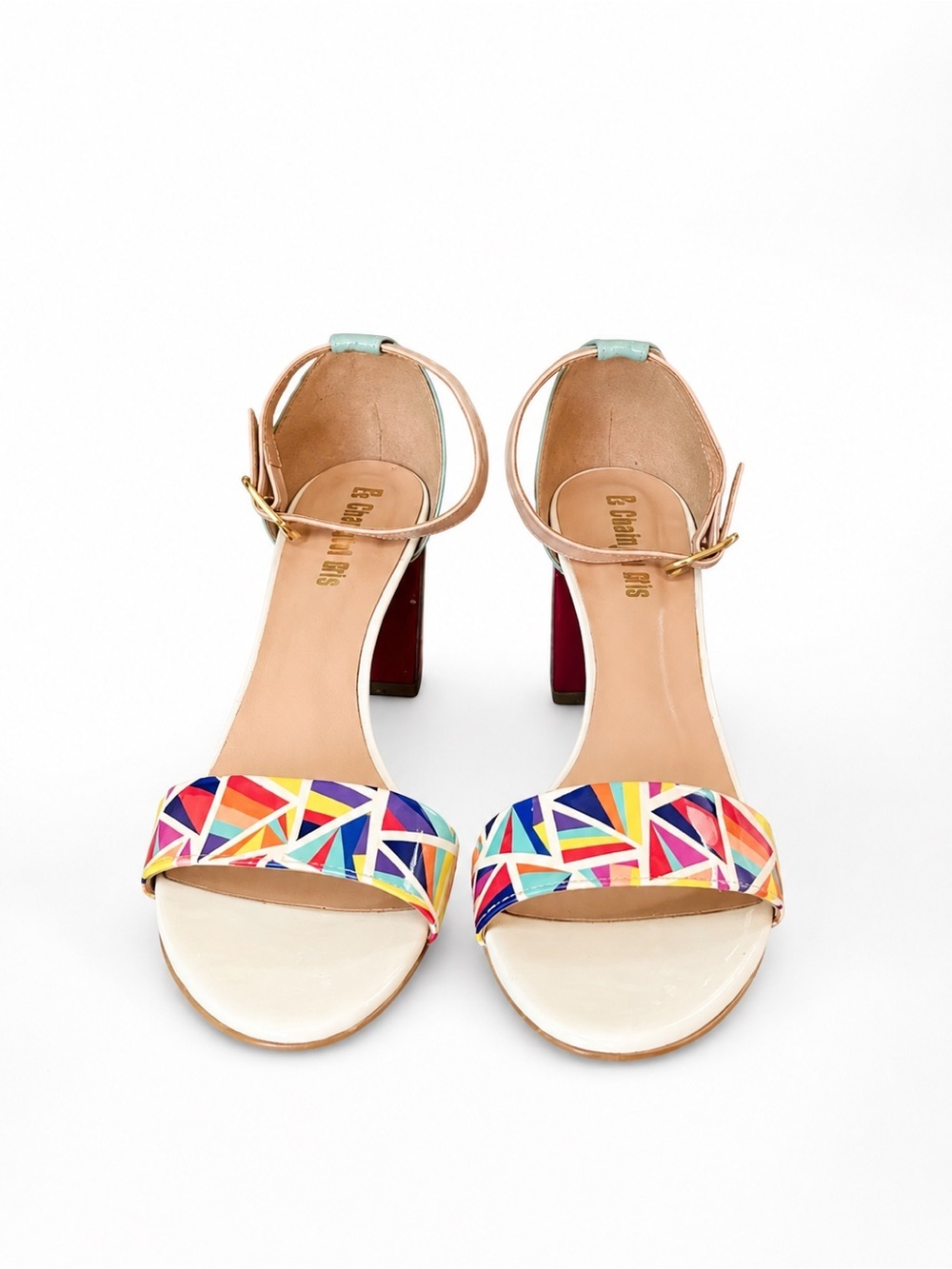 Conhpol-Bis Patent Leather Upper     Colorful Geometric Block Heel Sandals EU 39 - Picture 2 of 7